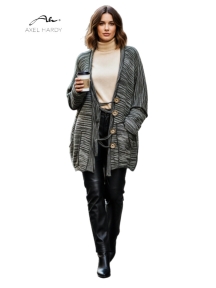 Urban Artisan Oversized Melange Knit Cardigan with Horn Buttons & Cross-Lacing
