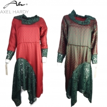 Boho chic dress double faced in red and green