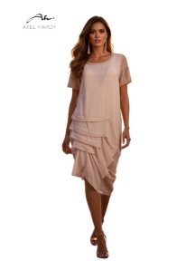 Rose Glow– Iconic Silk & Patchwork Knit Dress